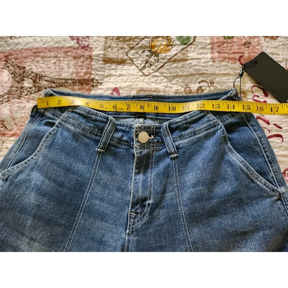 TRUE RELIGION Womens Cargo Straight Leg Blue Jeans Pants Pockets Stretch Size 27
